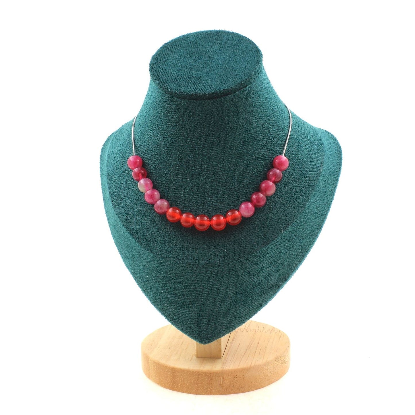 Watermelon Tourmaline + Chalcedony 8 mm 15 beads Necklace