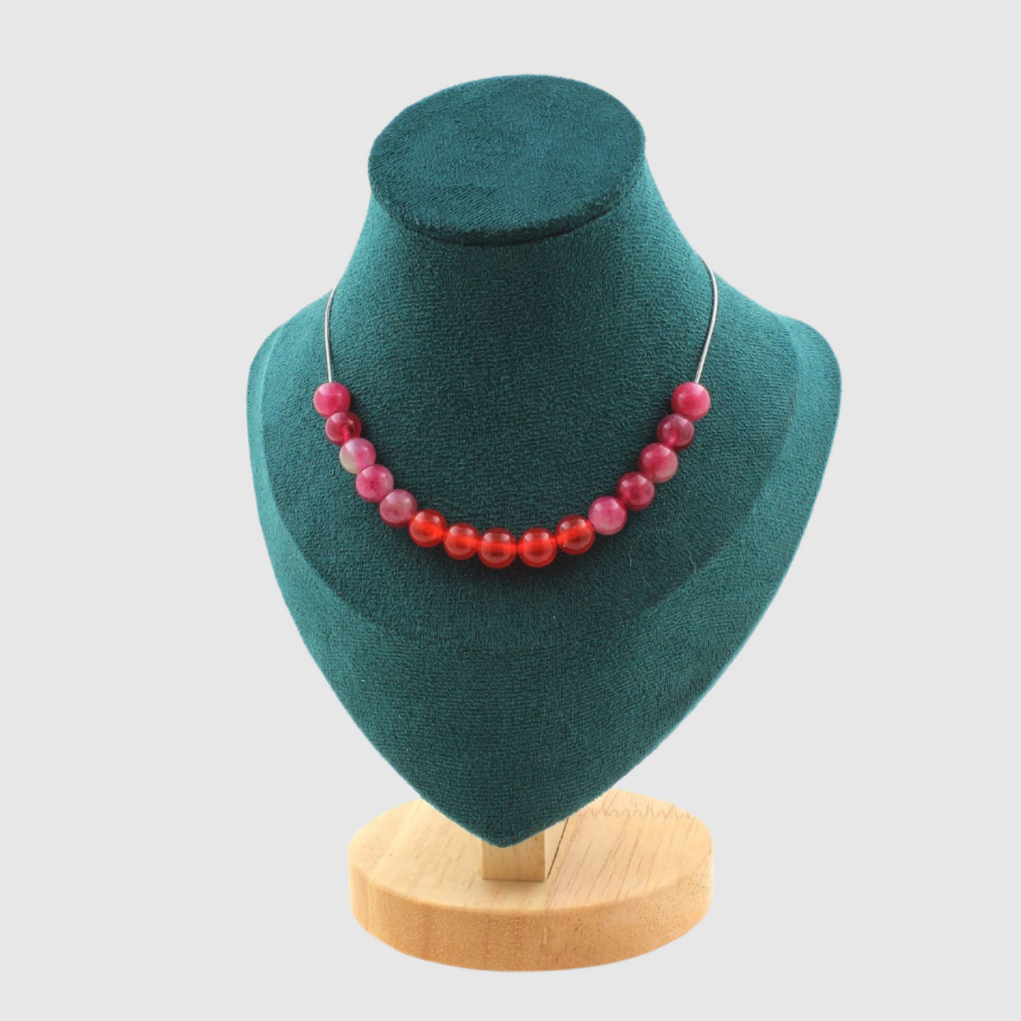 Watermelon Tourmaline + Chalcedony 8 mm 15 beads Necklace