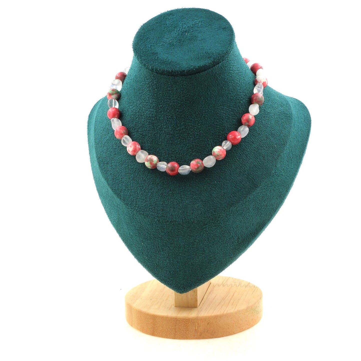 Moonstone + Red Green Jasper 8 mm beads Necklace