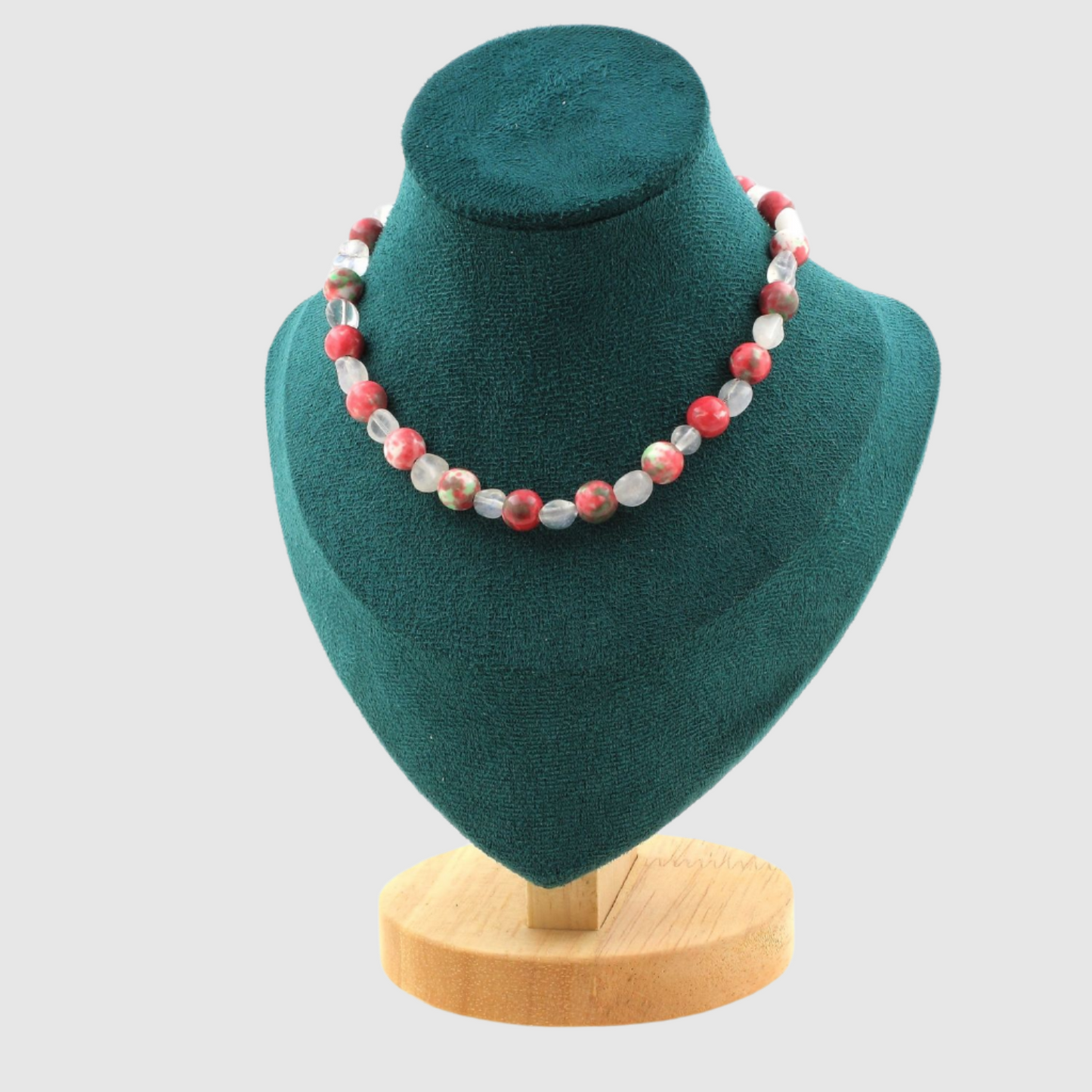 Moonstone + Red Green Jasper 8 mm beads Necklace