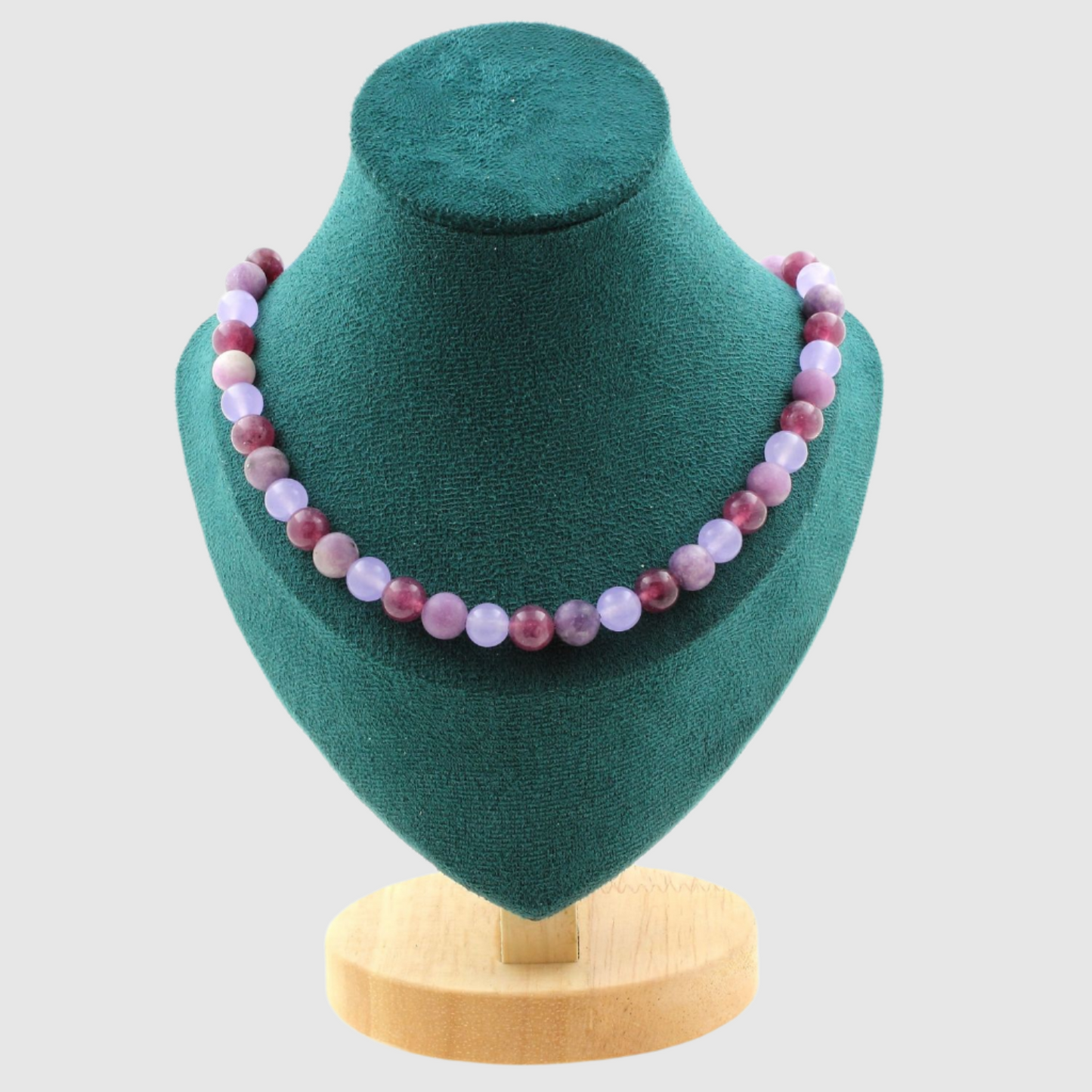 Lepidolite + Chalcedony + Mica 8 mm beads Necklace