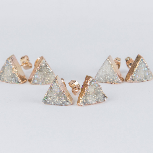 White triangle druzy earrings, gold plated earrings