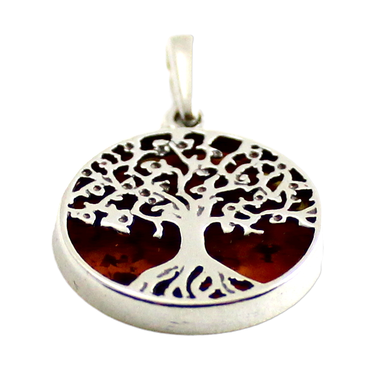 Baltic Amber Tree of Life Pendant with Silver