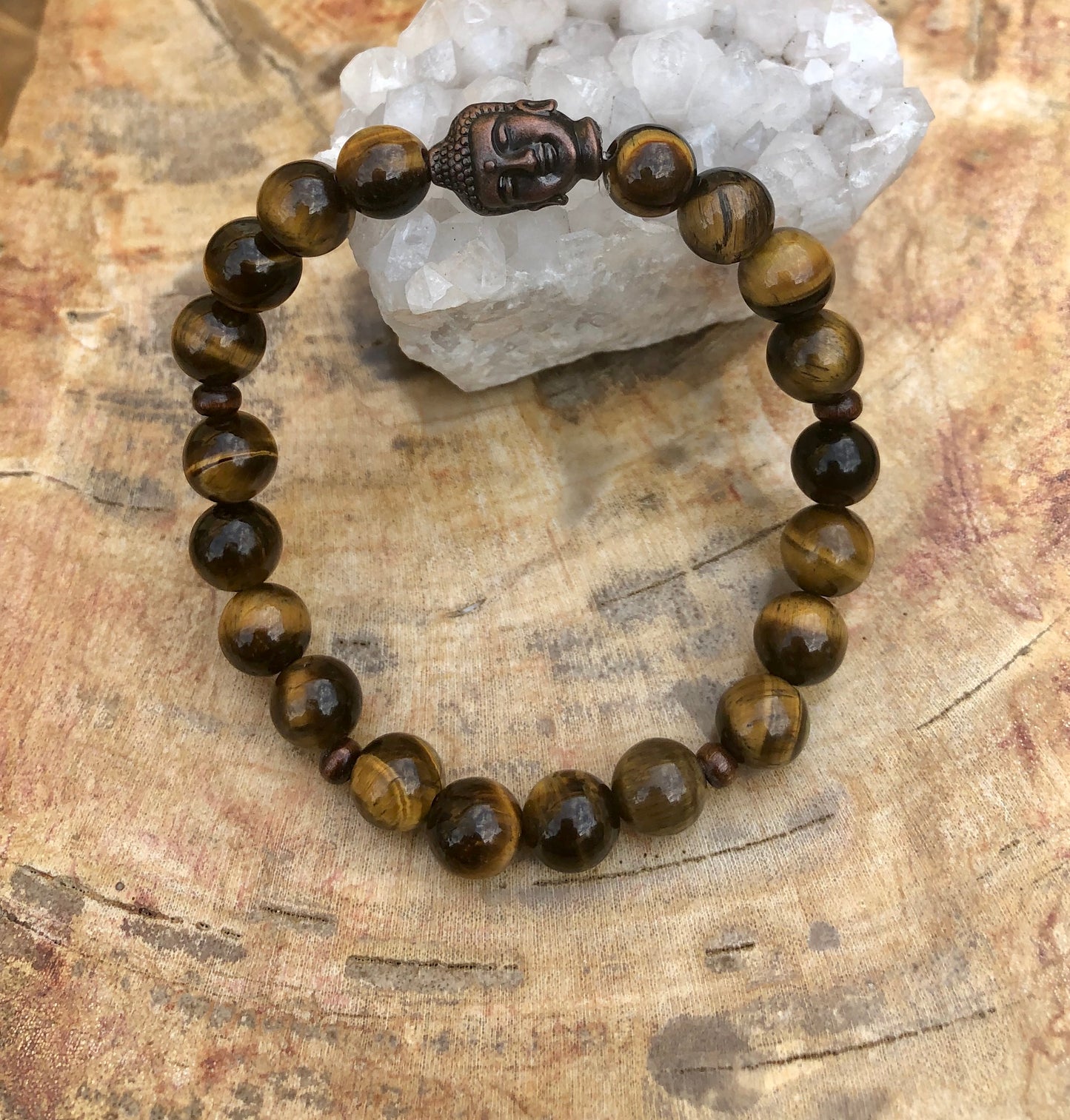 Tiger Eye & Buddha Natural Gemstone Bracelet!