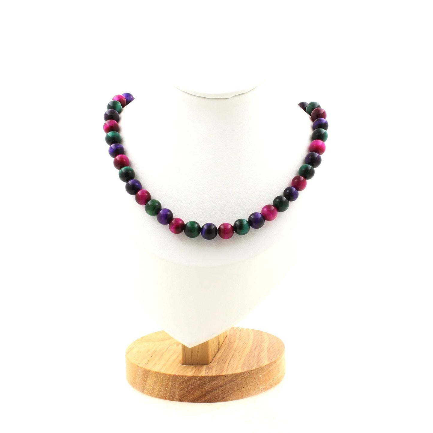 Green + Fuchsia + Purple Tiger's Eye 8 mm beads Necklace