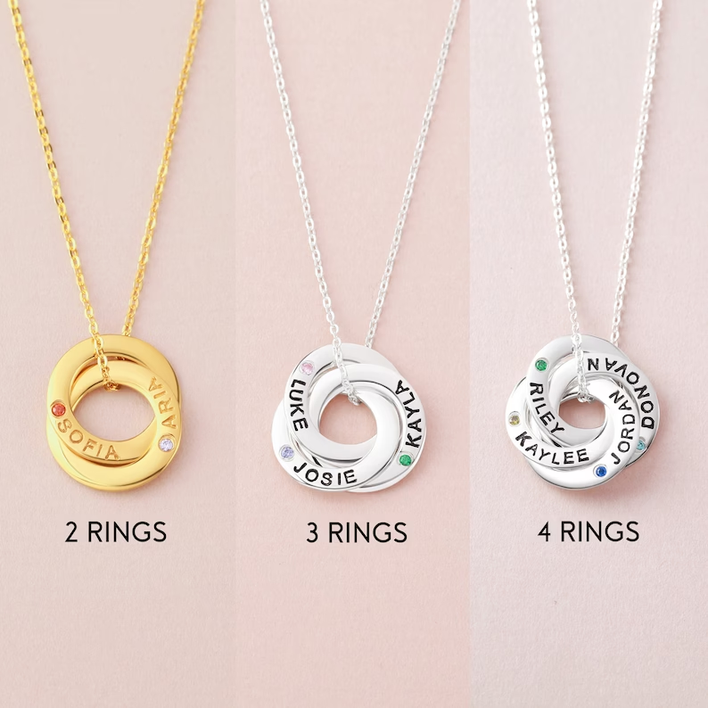 Mom Necklace With Kids Names Birthstones