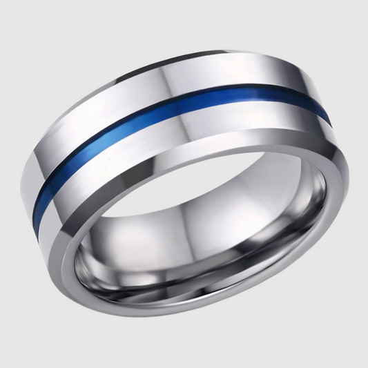 Men's 8mm Wide Blue Stripe Ring Band