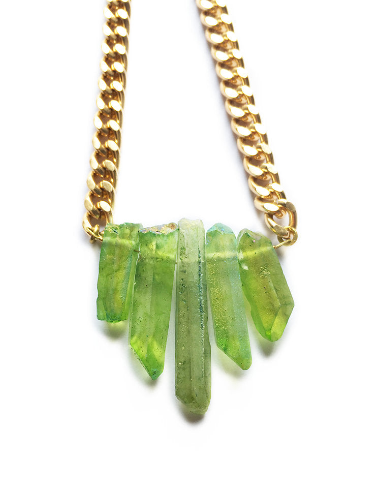 Rocked Up Mini Crystal Quartz Green Necklace