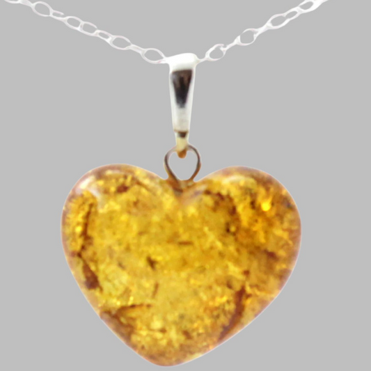 Amber Heart Pendant for Necklace With Sterling Sterling 925