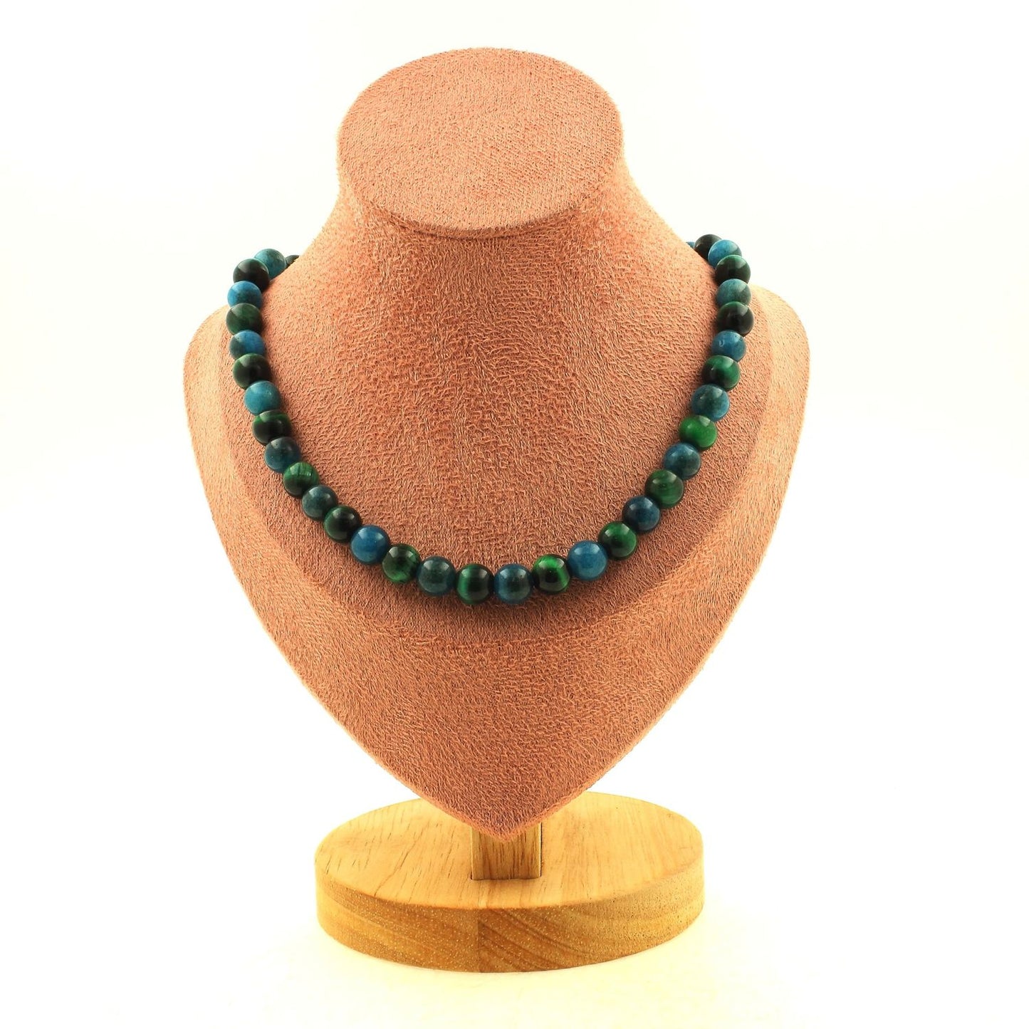 Green Tiger's Eye + Apatite 8 mm beads necklace.