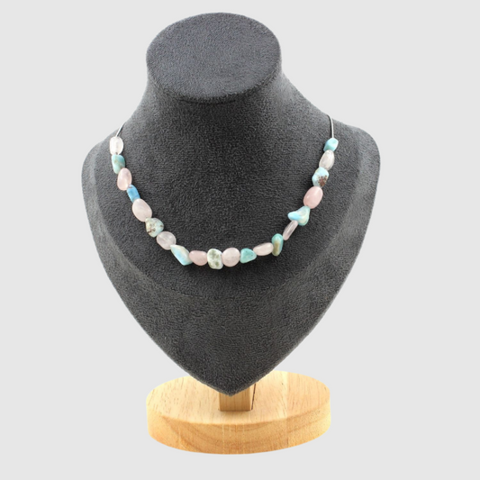 Rose Quartz + Larimar 20 beads Necklace