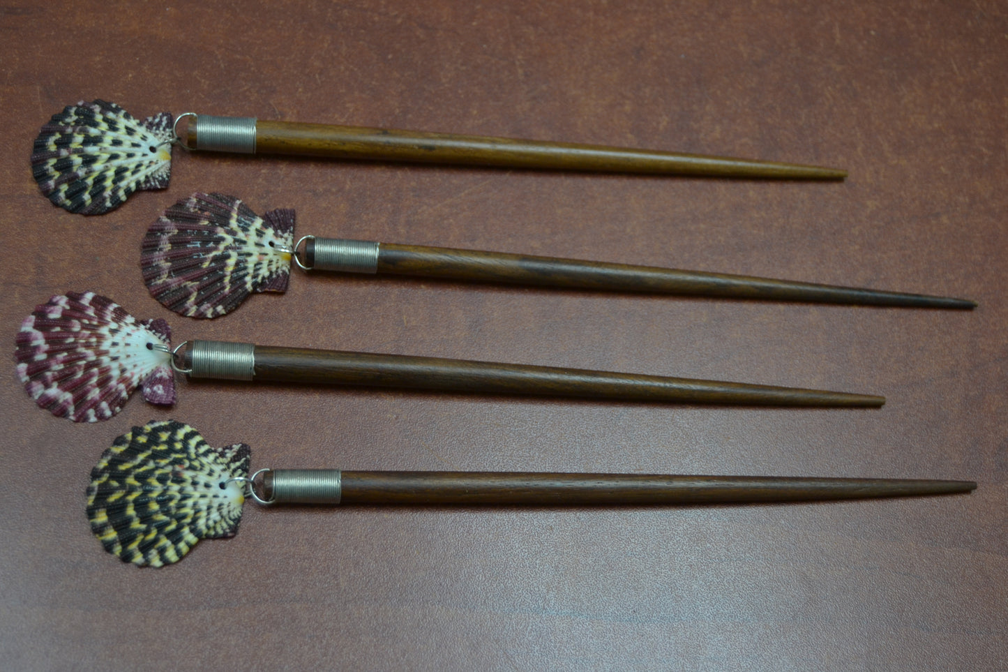 4 Pcs Handmade Scallop Shell Wood Hairsticks