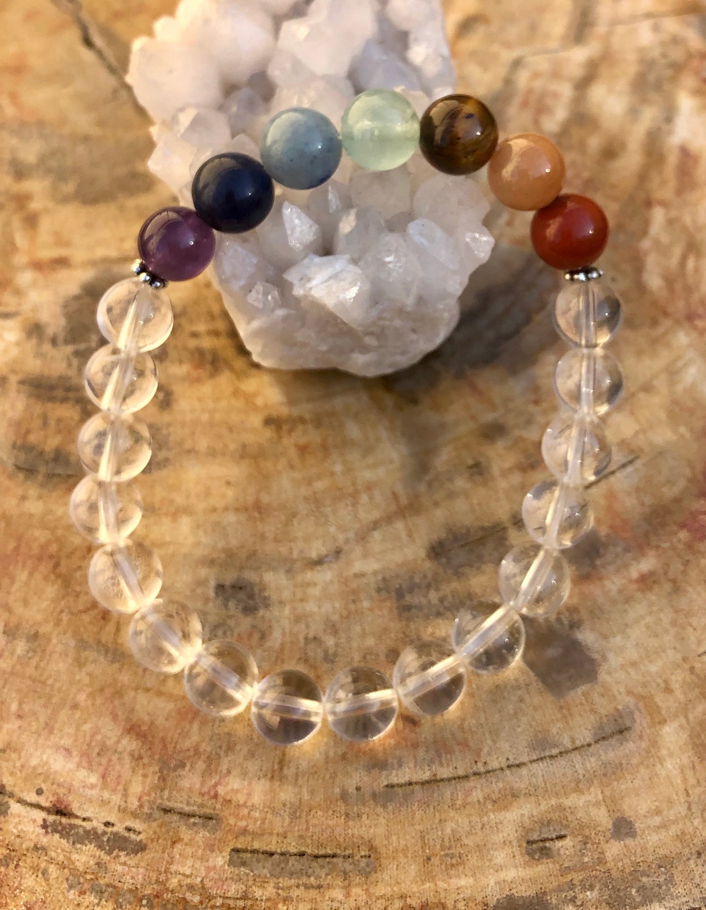 Chakra & Crystal Quartz Stretch Bracelet! Handmade Natural Stones!