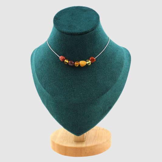 Mookaite + Genuine Baltic Sea Amber 7 beads Necklace