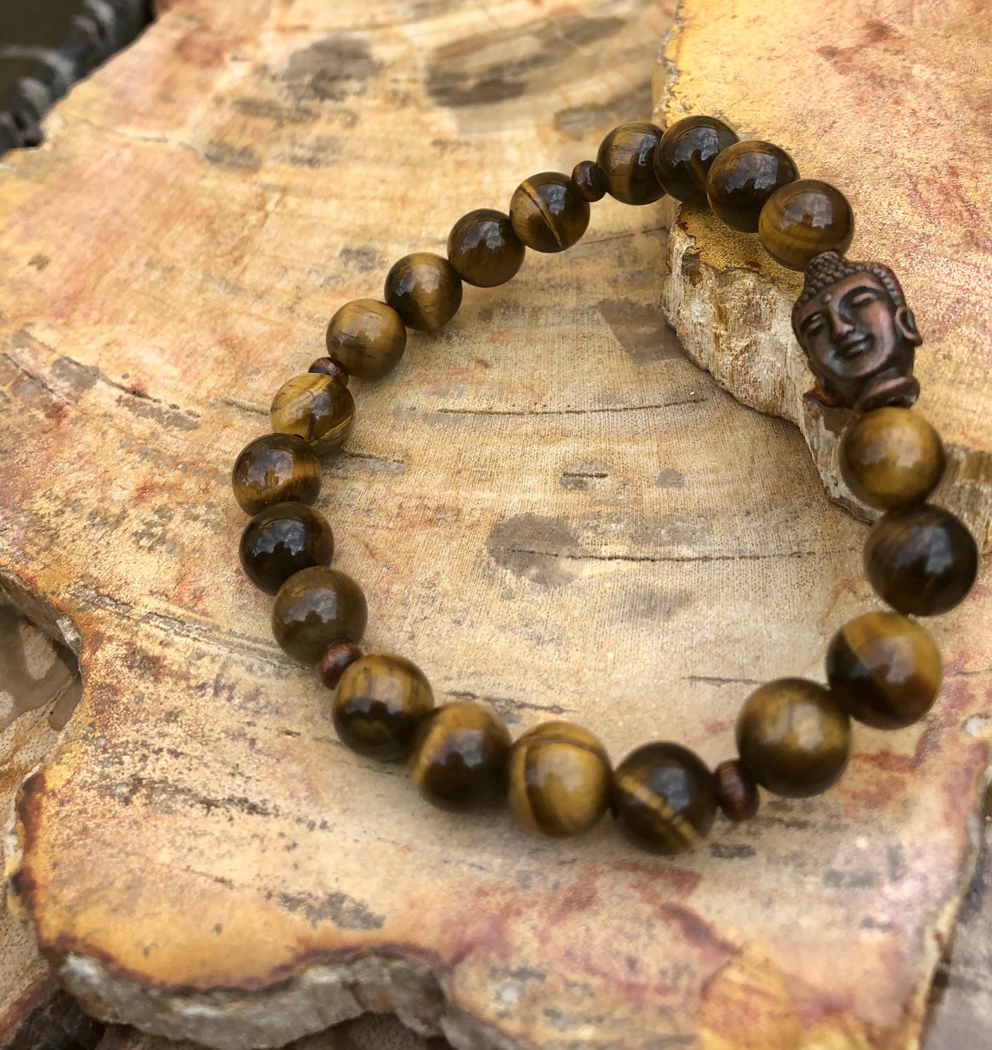 Tiger Eye & Buddha Natural Gemstone Bracelet!