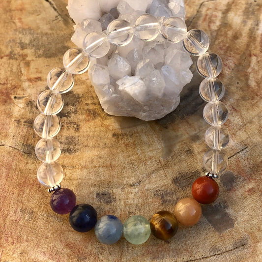 Chakra & Crystal Quartz Stretch Bracelet! Handmade Natural Stones!