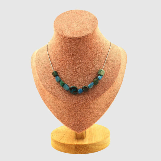 Blue apatite from Brazil + Chrysocolla 11 beads necklace.