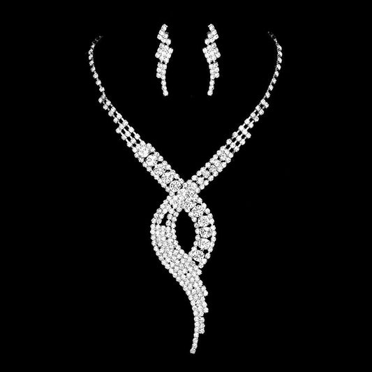 Bridal Wedding Jewelry Set Crystal Rhinestone Stylish Necklace Silver