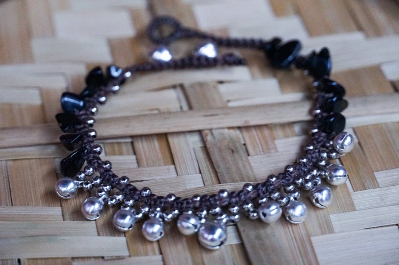 Black Silver Bell Boho Anklet