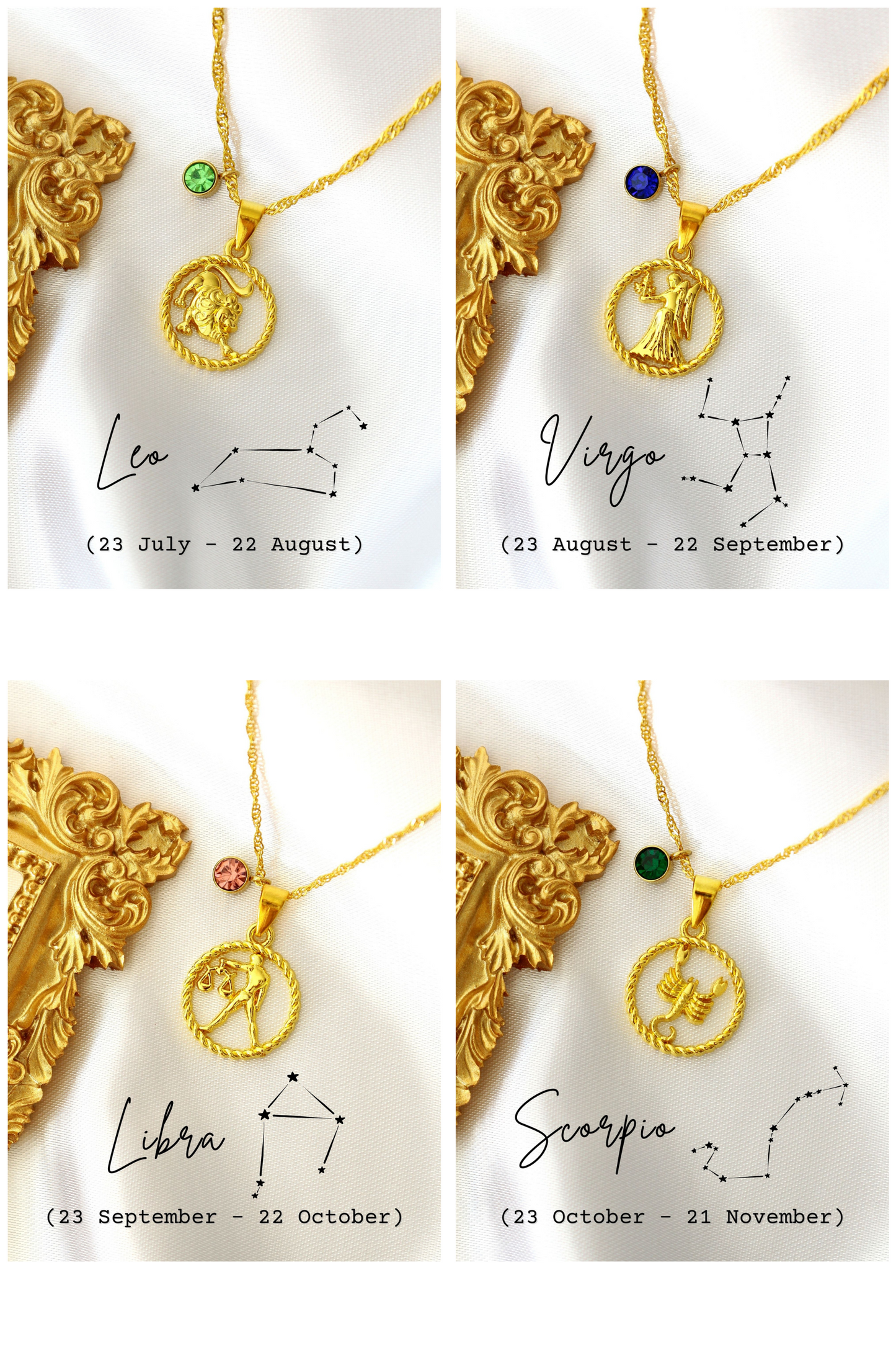 Zodiac Sign and Birthstone Necklace