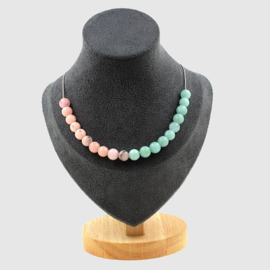 Angelite + Pink Opal 8 mm 20 beads necklace