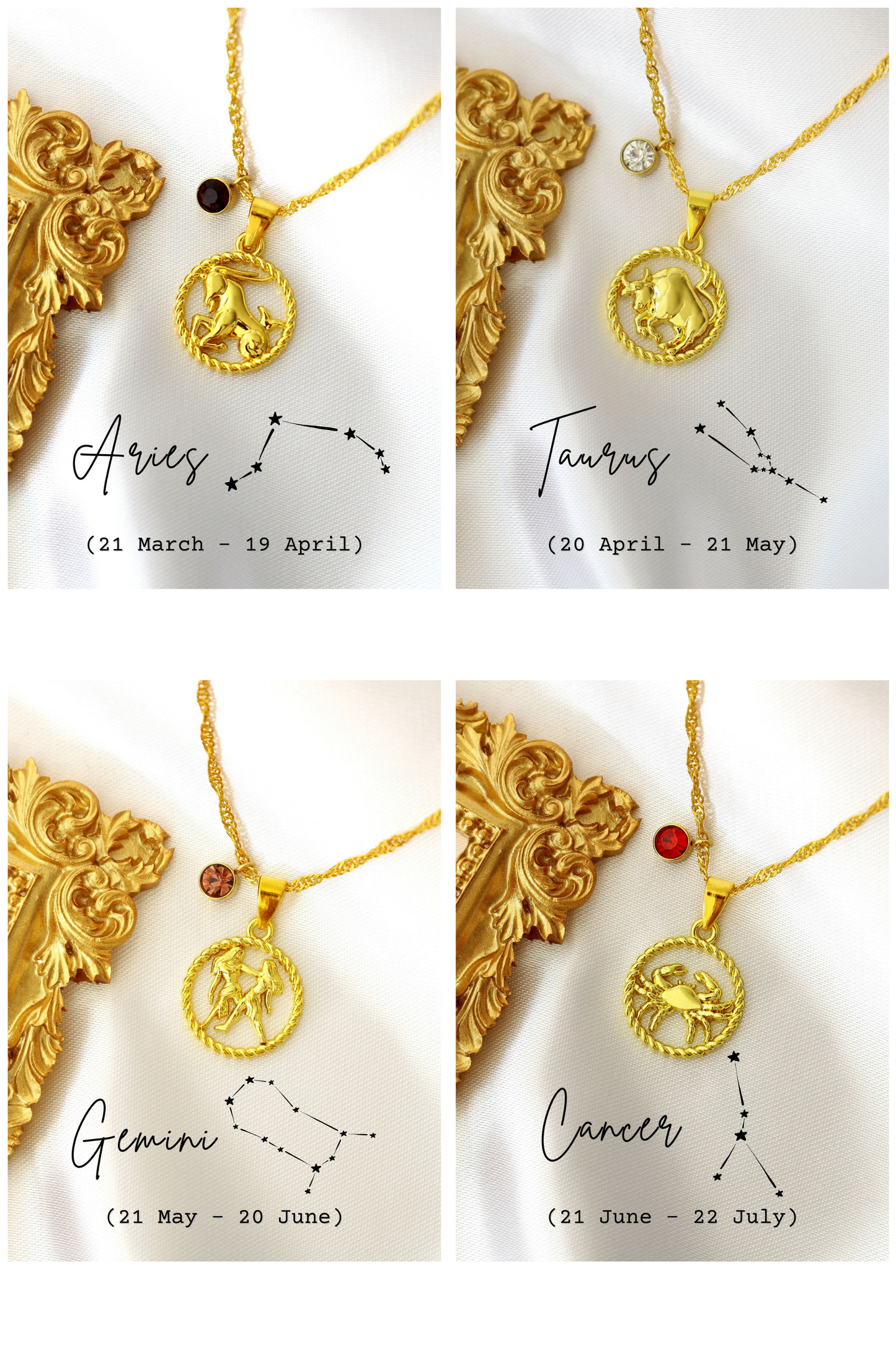 Zodiac Sign and Birthstone Necklace