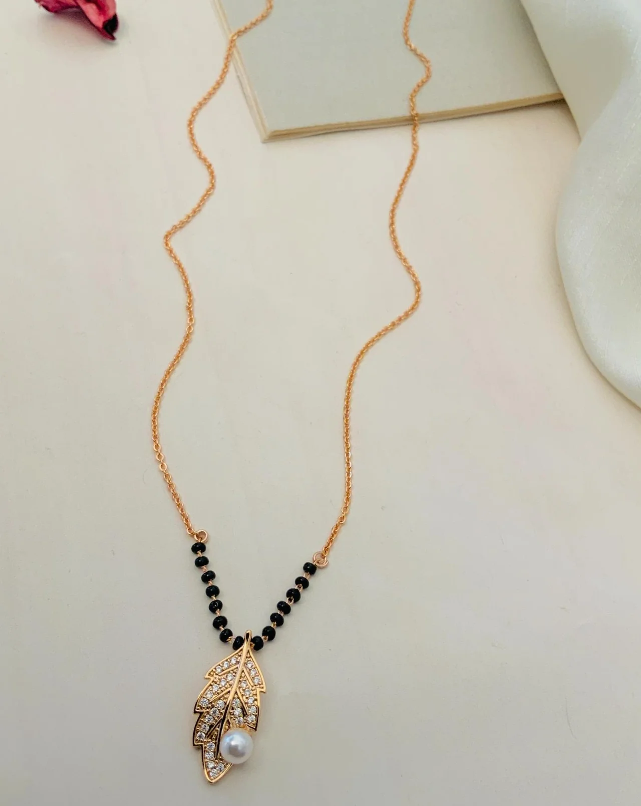 Eye Catching Rose Gold Leaf Diamond Necklace