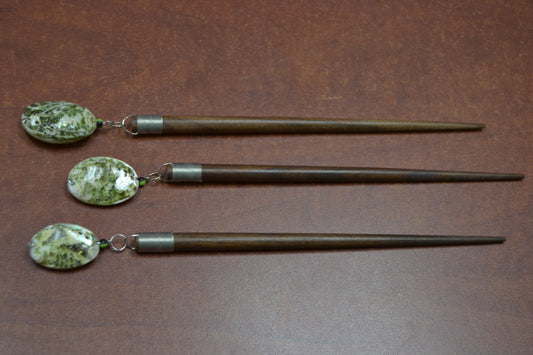 3 Pcs Handmade Green Abalone Shell Wood Hairsticks