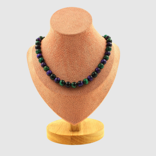 Green Tiger's Eye + Purple Tiger's Eye 8 mm beads necklace.