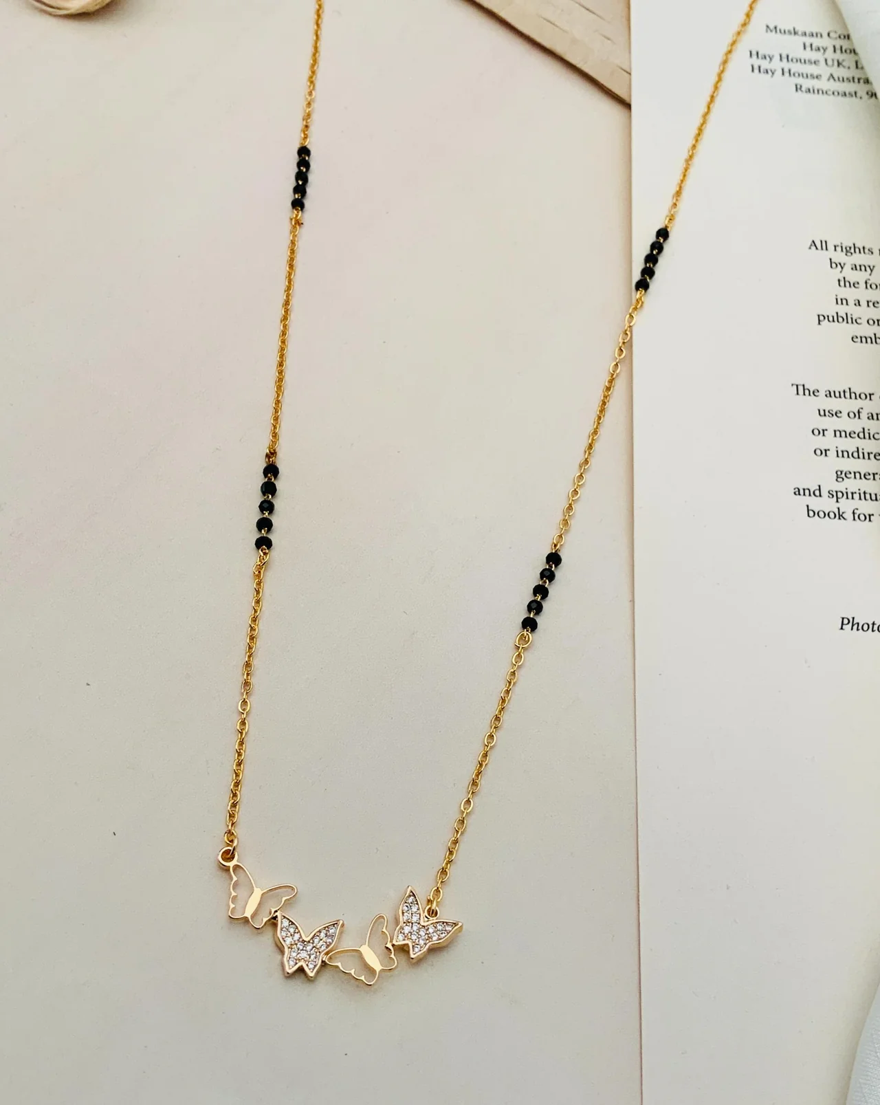 Graceful Gold Plated Diamond Butterfly Necklace