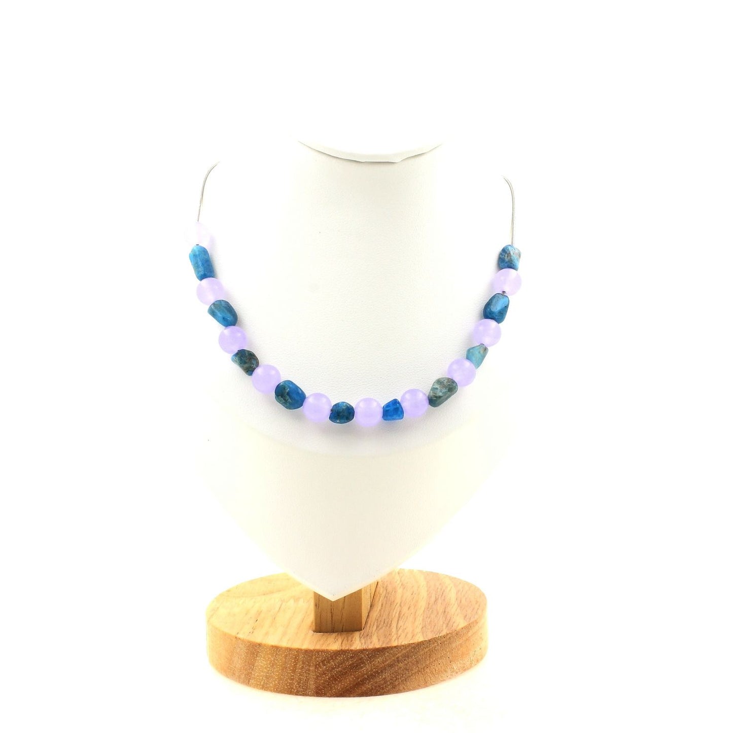 Blue Apatite + Lavender Chalcedony 8 mm 20 beads necklace.