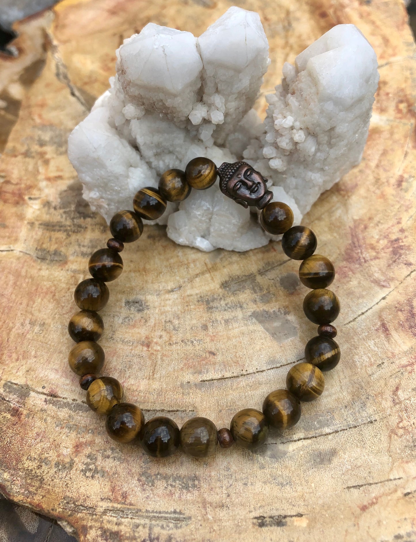 Tiger Eye & Buddha Natural Gemstone Bracelet!