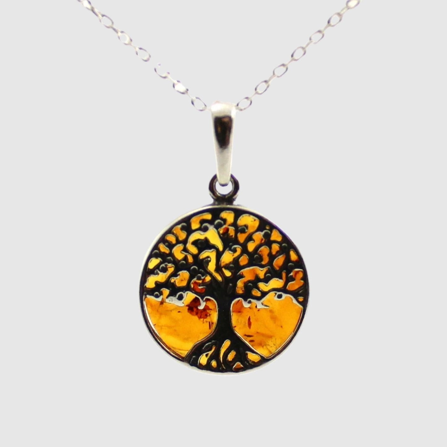 Baltic Amber Tree of Life Pendant with Silver