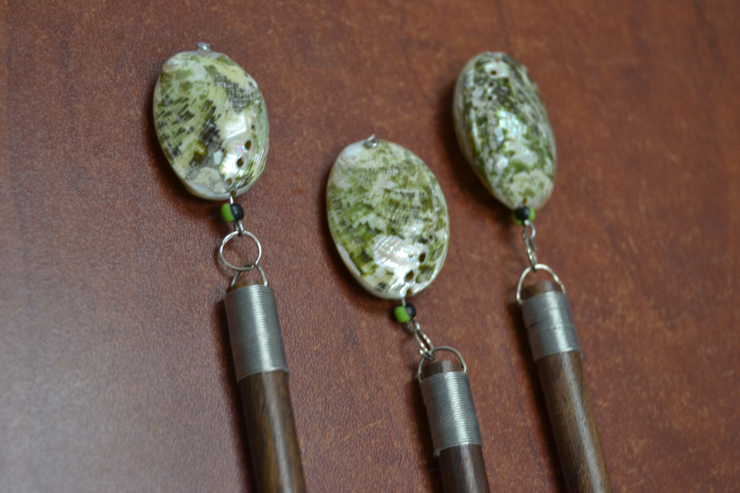 3 Pcs Handmade Green Abalone Shell Wood Hairsticks