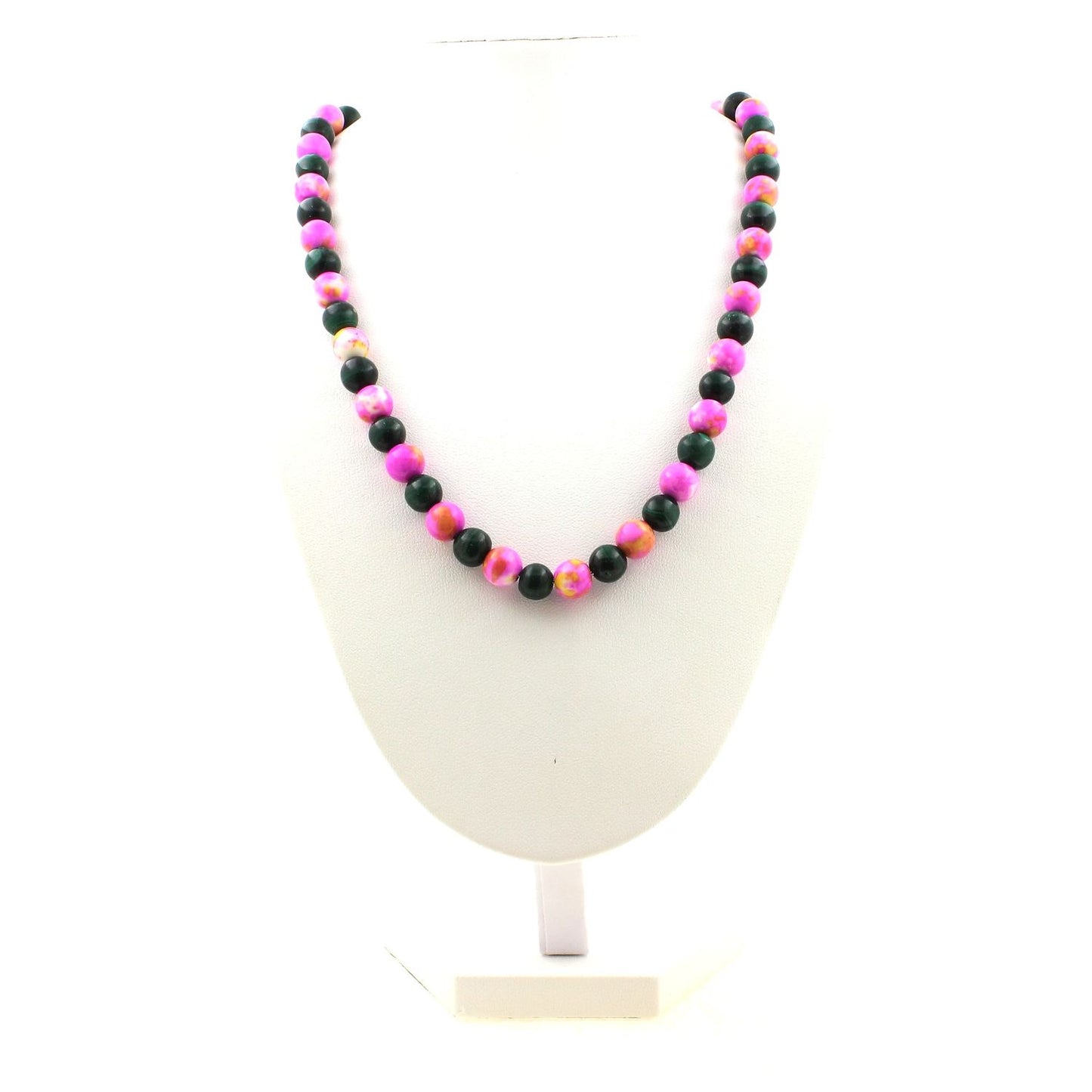 Malachite quality 7A + Pink yellow Beads Necklace