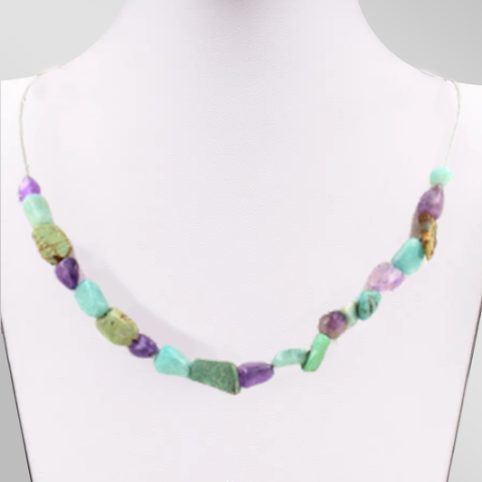 Amazonite + African Turquoise + Amethyst 20 beads necklace.