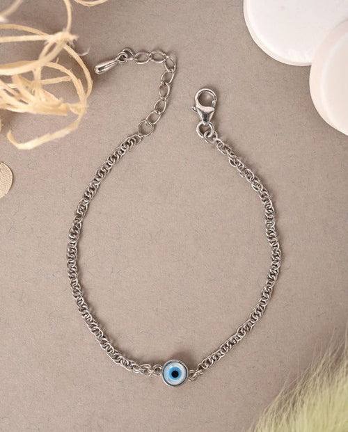 Silver Evil Eye Chain Adjustable Bracelet