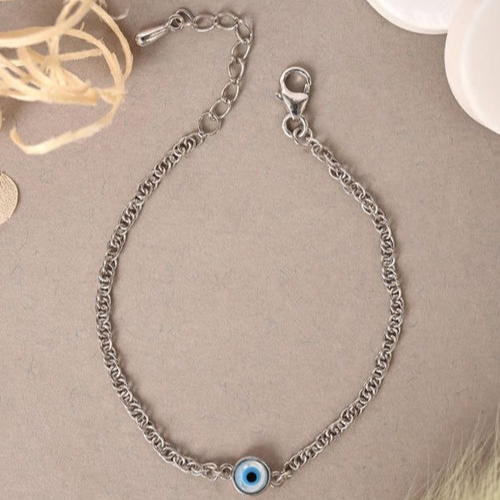 Silver Evil Eye Chain Adjustable Bracelet