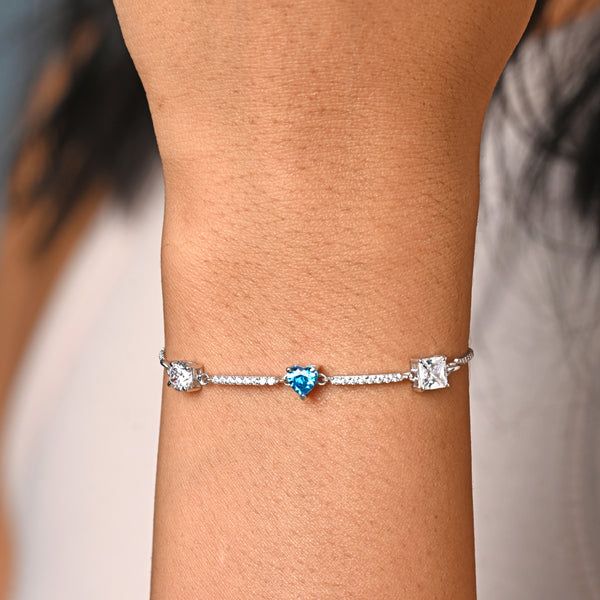 Silver Blue Heart Hand Bracelet Adjustable