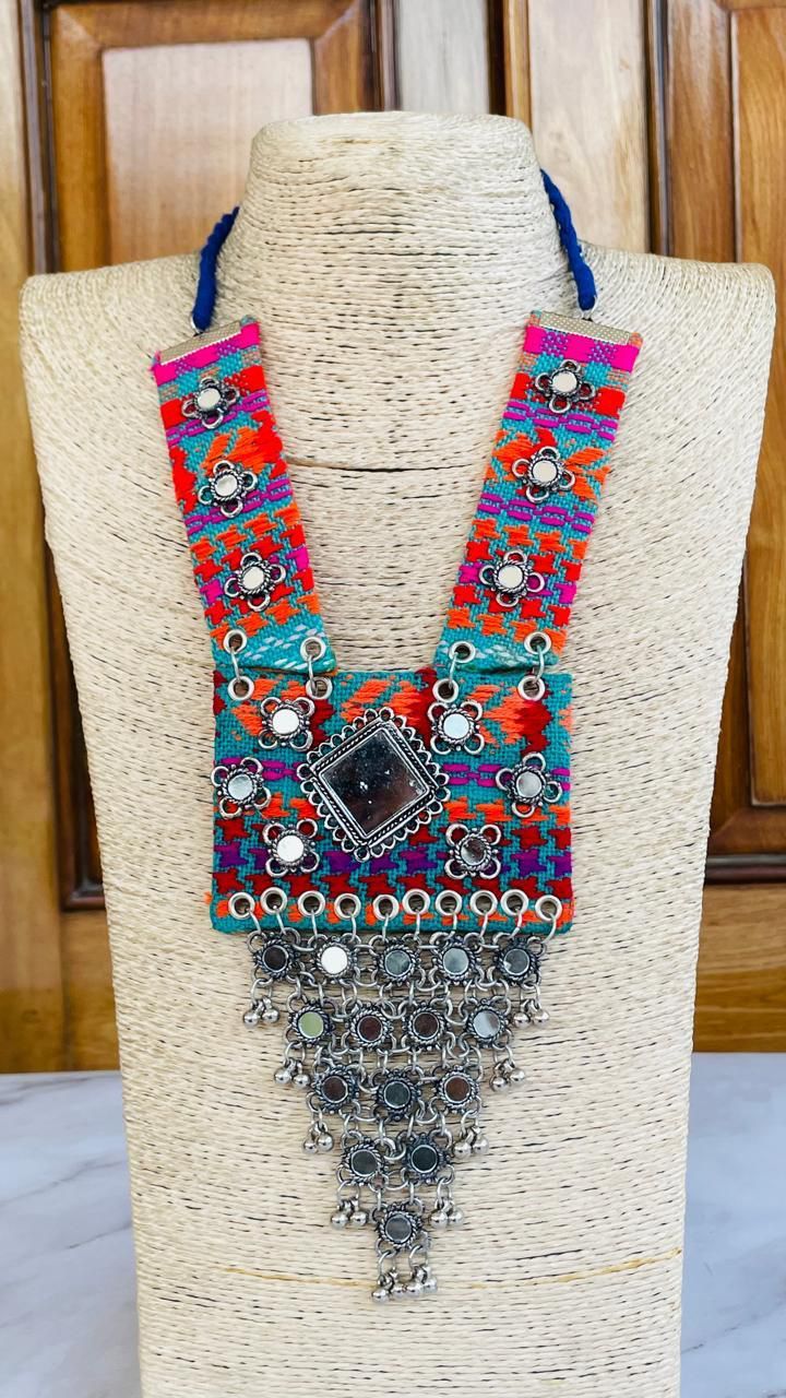 Oxidise Beads Fabric Necklace