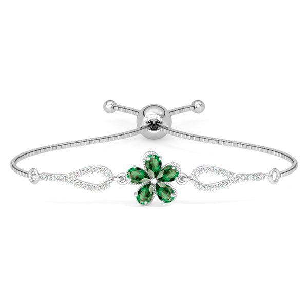 Silver Green Flower Hand Bracelet