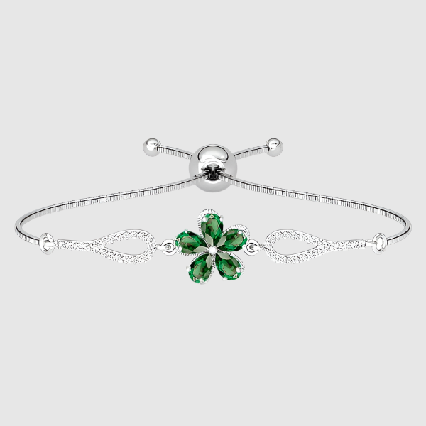 Silver Green Flower Hand Bracelet