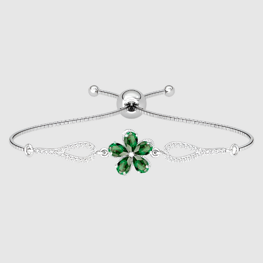 Silver Green Flower Hand Bracelet