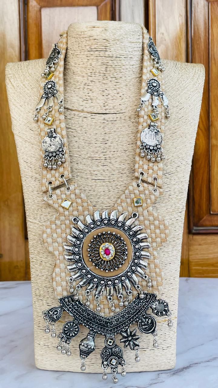 Silver-Plated Kundan & Ghungroo Oxidised Necklace