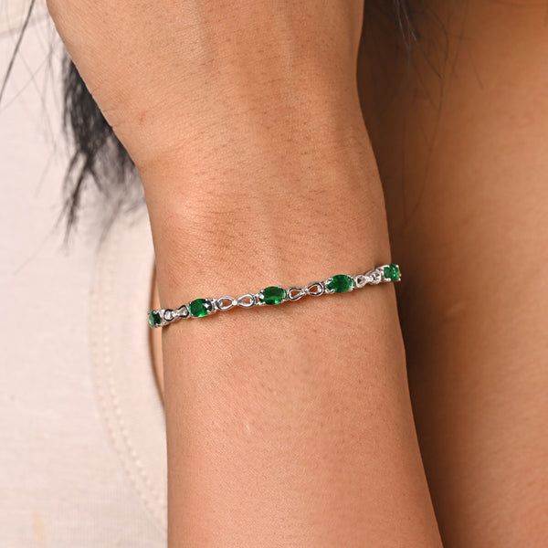 Silver Green Infinity Hand Bracelet