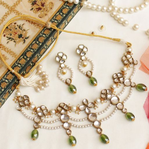 Semi Precious Beads & Kundan Necklace Set