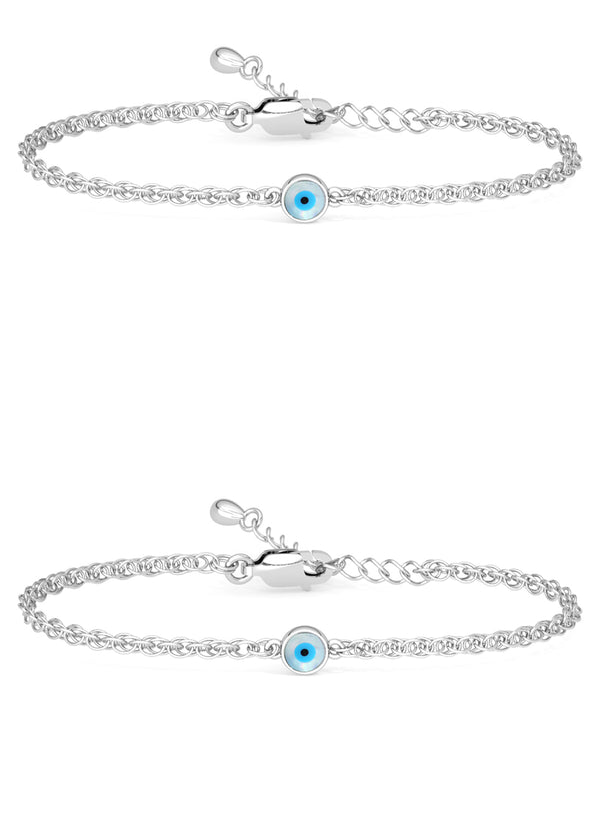 Silver Evil Eye Chain Bracelet Adjustable PACK OF 2