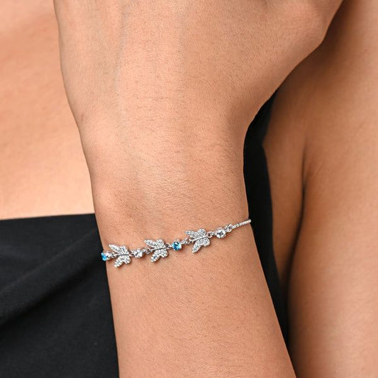 Silver Blue Butterfly Hand Bracelet