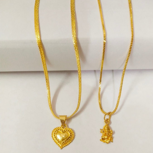 GOLD Plated Heart and Ganesha chains pack of 2