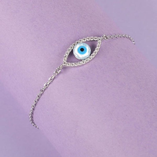 Sterling Silver Evil Eye Halo Bracelet